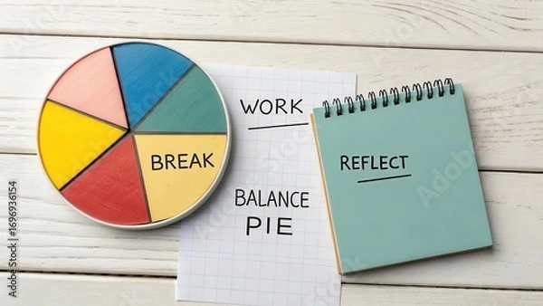 Fototapeta Work-Life Balance Concepts with Colorful Pie Chart and Notepad