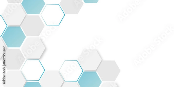 Fototapeta Abstract vector illustration Science technology and medical concept hexagon. white and light blue hexagon design concept with geometric background. Vector for banner and business. 