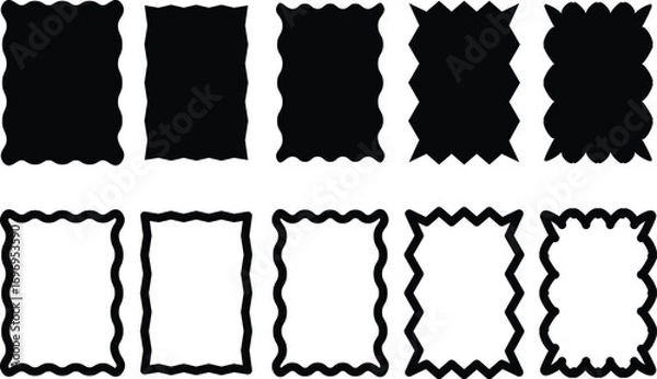 Obraz rectangular frames with scallop edges set, rectangular shapes with squiggly borders,Zig zag wavy edge rectangle frame or border shapes illustration.
