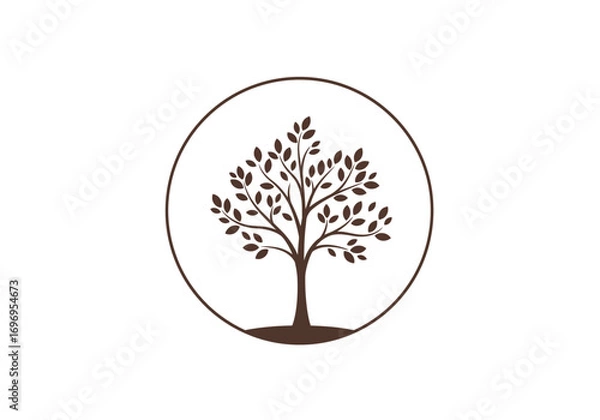 Fototapeta Simple Tree Illustration in a Circle for Environmental Themes.