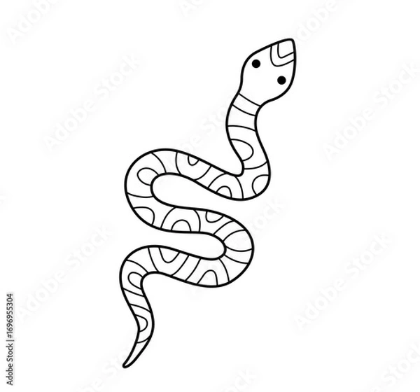 Fototapeta Snake cartoon character. Coloring book element. Outline contour vector isolated illustration.