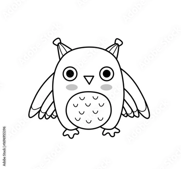Fototapeta Owl cartoon character. Cute bird. Coloring book element. Outline contour vector isolated illustration.