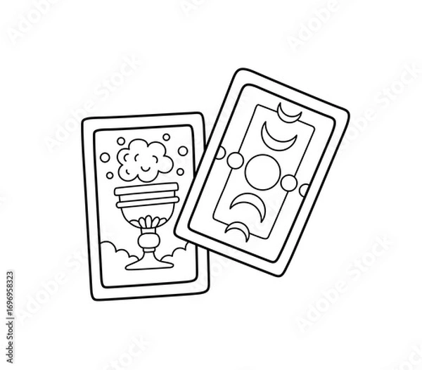 Fototapeta Tarot cards, boho tattoo. Fortune telling, divination, cartomancy, prediction. Magic and superstition. Outline contour vector isolated illustration.