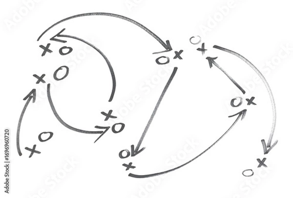Obraz Hand draw strategy game plan for football, basketball, handball, sketched black marker, isolated on white, clipping path, design elements