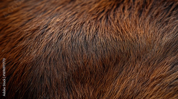 Fototapeta Detailed macro shot of rich brown and reddish animal fur showcasing its natural texture and soft, warm tones