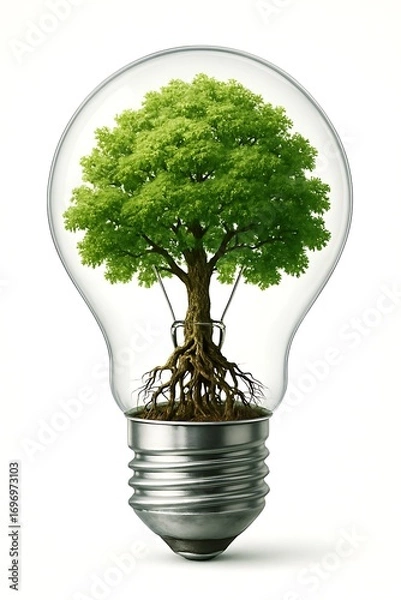 Fototapeta Tree growing inside light bulb isolated on white