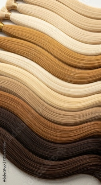Fototapeta Hair extensions in various shades arranged in a wavy pattern  