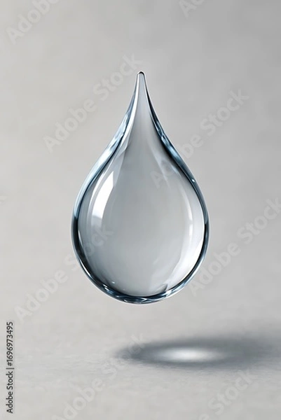 Fototapeta A single water drop with shadow on gray background