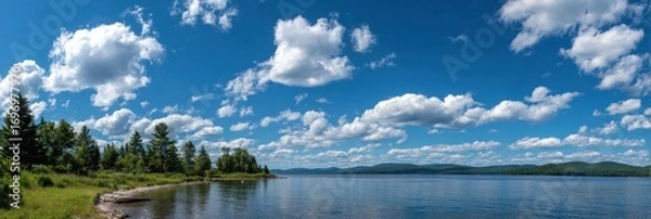 Fototapeta Breathtaking Summer Vista of Rangeley Maine: A Scenic Blend of Lake, Trees, and Serene Waters Under a Vibrant Sky