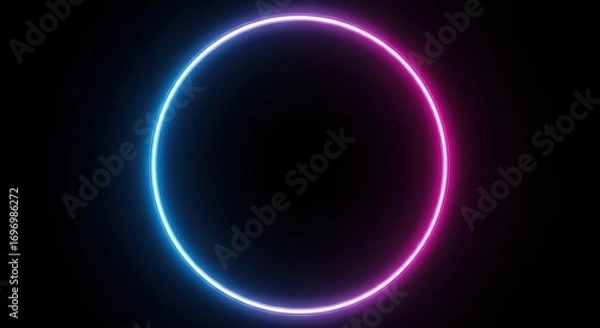 Fototapeta Neon circle on black background: futuristic glow in pink and blue