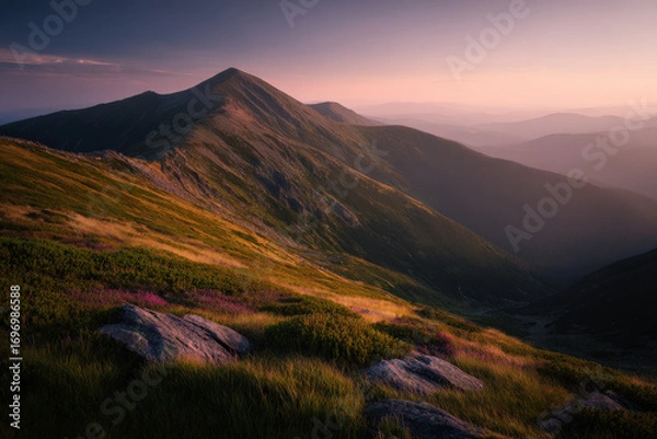 Obraz experience enchanting summer landscape featuring breathtaking rocks and mountains during sunset