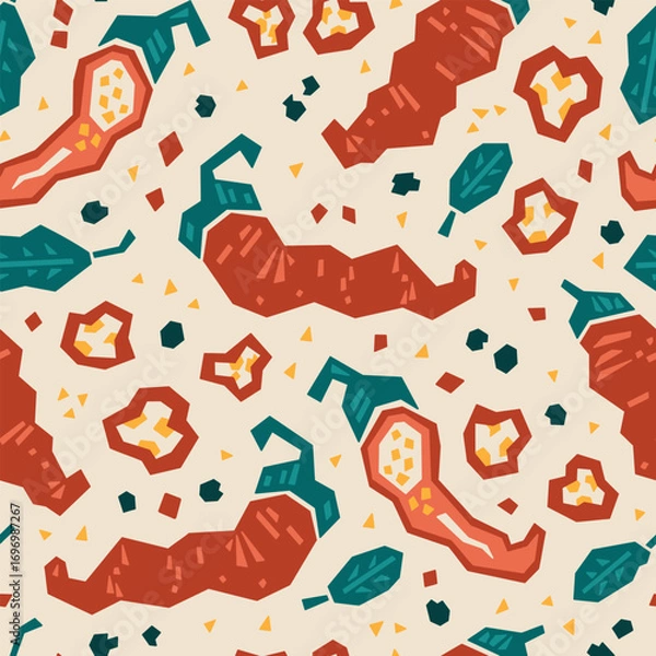 Fototapeta Abstract chili pepper geometric pattern, seamless vector background