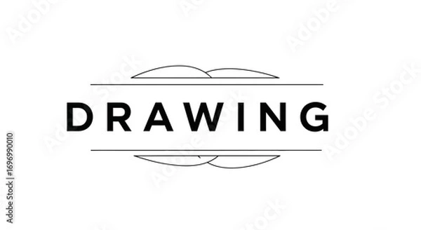 Fototapeta Bold "DRAWING" Text with Decorative Lines, Black and White.
