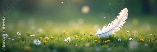 Fototapeta Soft, delicate feathers drift gently to the ground, creating a serene and ethereal scene Perfect for nature, tranquility, and dreamlike imagery , light, float