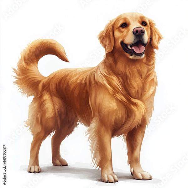 Fototapeta Golden Retriever Dog Standing Isolated on Transparent Background. Adorable Golden Retriever Dog Standing Side View Isolated PNG.
