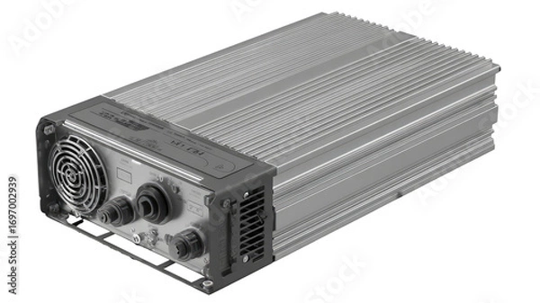 Fototapeta Gray rectangular power inverter.  Features ventilation slots