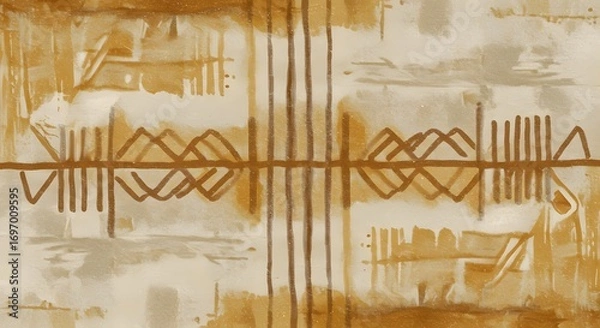 Fototapeta Minimal African mudcloth pattern with neutral earthy tones and simple tribal geometric shapes for backgrounds