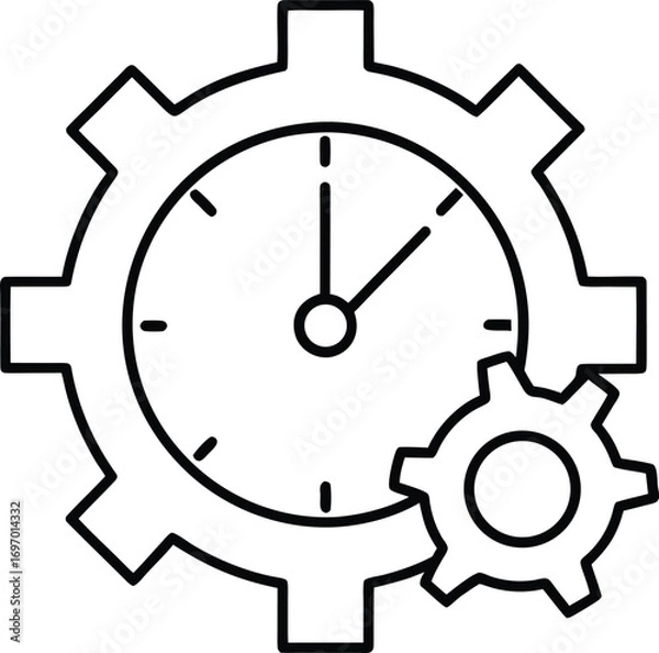 Fototapeta clock outline with gear inside for time optimization.