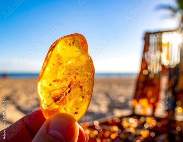 Obraz Amber piece held on beach