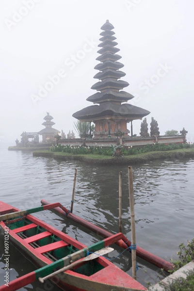 Fototapeta Temple on the lake in the fog