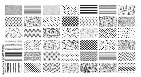Fototapeta Collection of black and white abstract patterns in square formations set