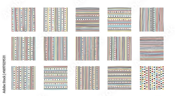 Fototapeta Collection of fifteen vertical striped patterns with varied designs art