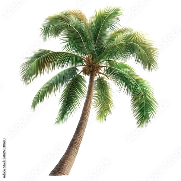 Fototapeta Green Palm Tree Isolated on White Background. Palm Tree with Green Leaves on Transparent Background
