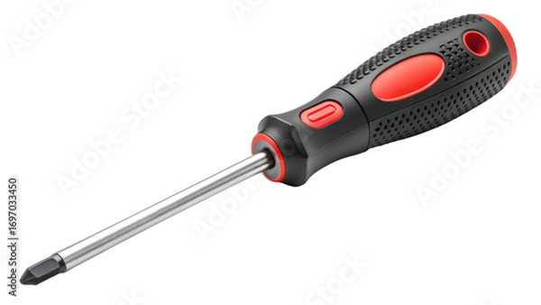 Fototapeta Screwdriver with ergonomic handle, hand tool for turning screws, isolated close up on a transparent background PNG