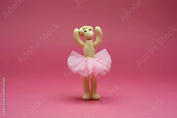 Obraz Clay Ballerina in Pink Tutu Against a Pink Background Cute and Whimsical