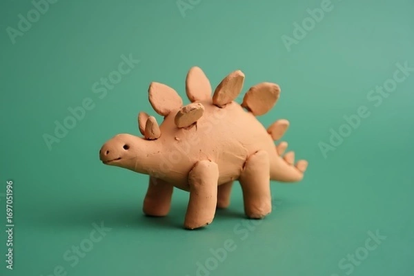 Obraz Handmade Clay Stegosaurus Dinosaur Figure on a Green Background