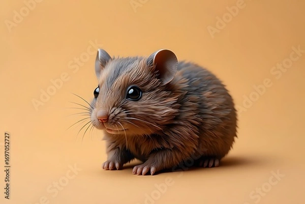 Obraz Adorable Brown and Gray Hamster Sitting on a Plain Background with Big Eyes