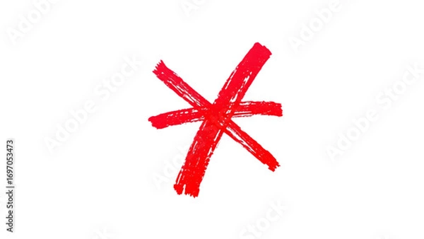 Fototapeta Hand-drawn red cross marker Grunge red x sign Red cross marker isolated on white background