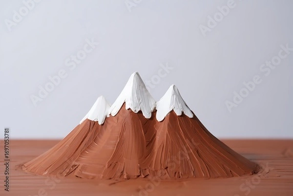 Obraz Miniature Mountain Range Made of Clay with Snow Covered Peaks