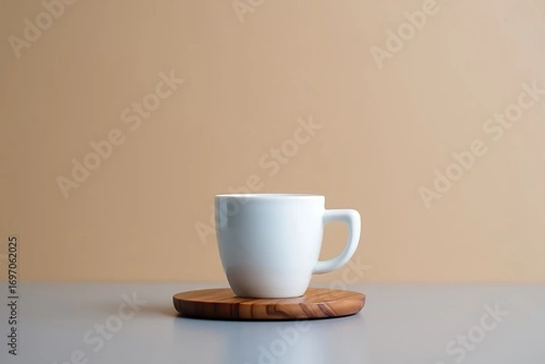 Obraz Empty White Coffee Cup on Wooden Coaster single