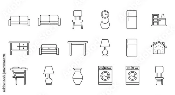 Fototapeta Vector Icons Set of Furniture and Home Appliances Outline Icon Set Collection. EPS Editable