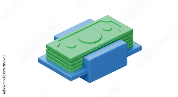 Fototapeta 3D Money Stack Illustration in Green and Blue Design Currency Financial Investment Rich on transparent background