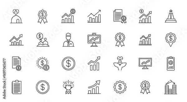 Fototapeta Vector Icons Set of Business Growth and Financial Success Outline Icons. EPS Editable