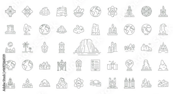 Fototapeta Vector Icons Set of World Landmarks and Natural Wonders Line Icon Set. EPS Editable