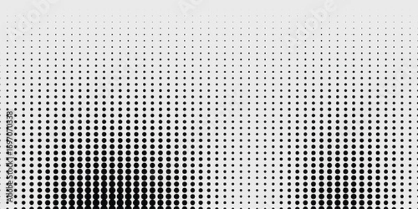 Obraz Dotted halftone gradient texture. Vanishing polka dot background. Repeating dots gradation pattern background. Black fading comic pop art overlay background business