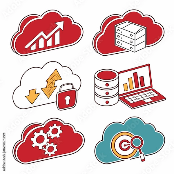 Fototapeta Cloud technology and data management icons