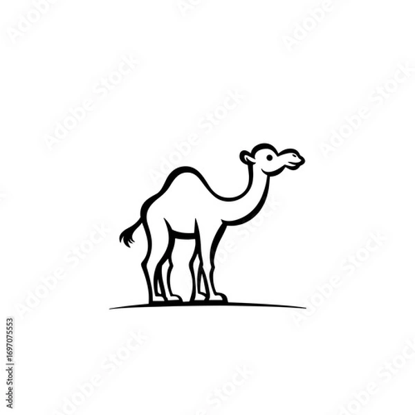 Fototapeta camel. camel simple black and white line art vector logo