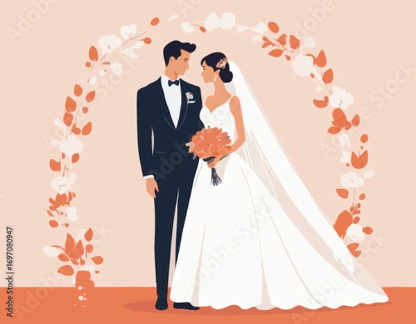 Obraz Bride and Groom Vector Illustration Set