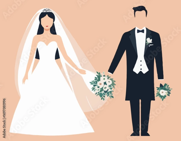 Obraz Bride and Groom Vector Illustration Set