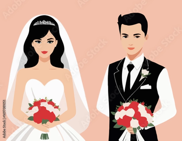 Obraz Bride and Groom Vector Illustration Set