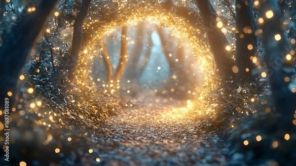 Fototapeta Enchanted woodland tunnel sparkling with fireflies high resolution picture