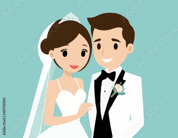 Obraz Bride and Groom Vector Illustration Set