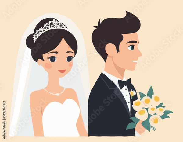 Obraz Bride and Groom Vector Illustration Set