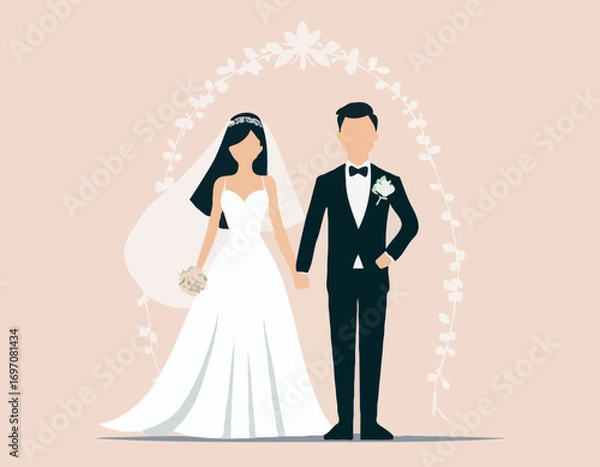 Obraz Bride and Groom Vector Illustration Set