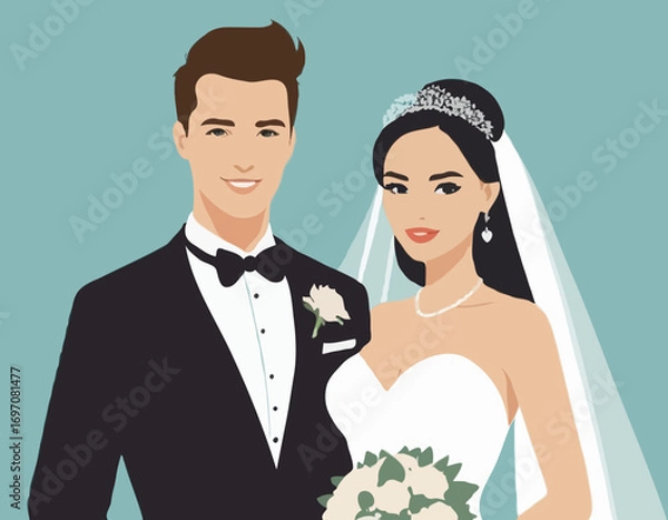 Obraz Bride and Groom Vector Illustration Set