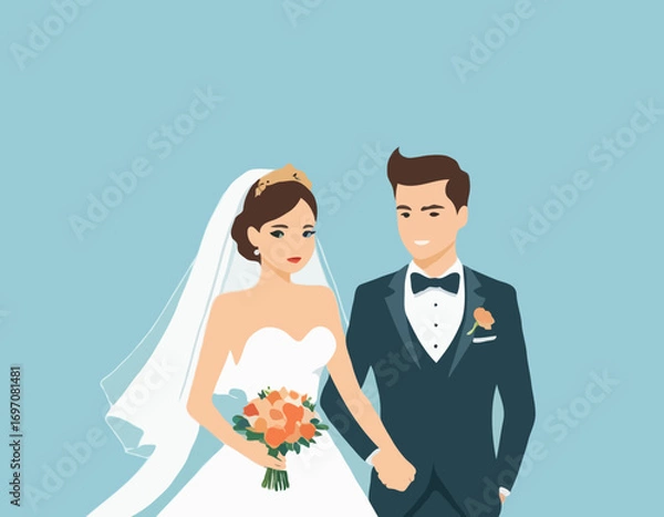 Obraz Bride and Groom Vector Illustration Set